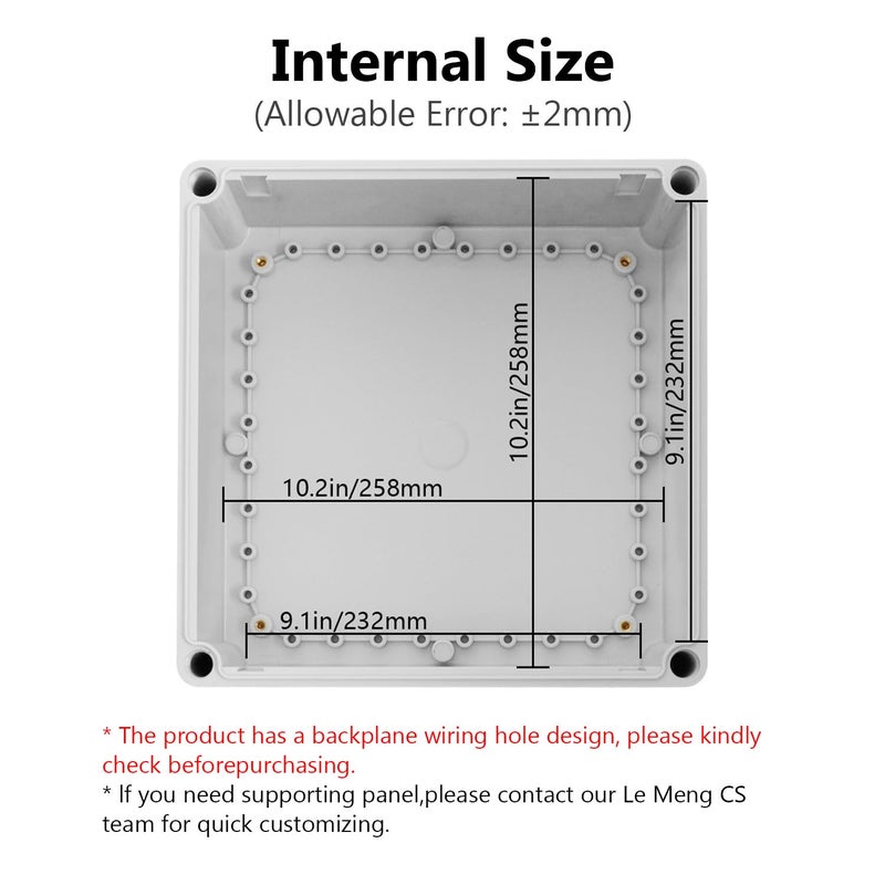 LeMotech Waterproof Dustproof IP67 Junction Box DIY Case Enclosure Gray 11 x 11 x 5.1 inch (280 x 280 x 130 mm) - Image 3